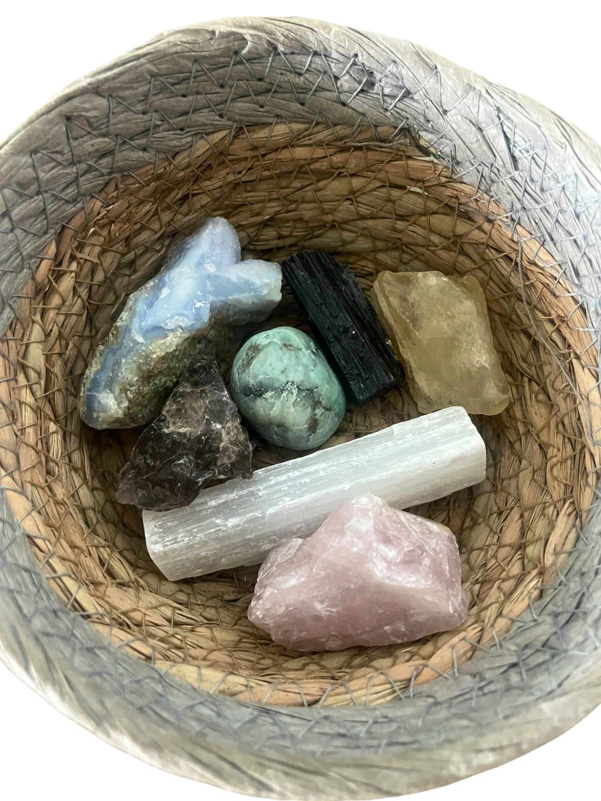 7 Natural Beauties Crystals, Rose Quartz, Blue Agate, Emerald,  Amethyst