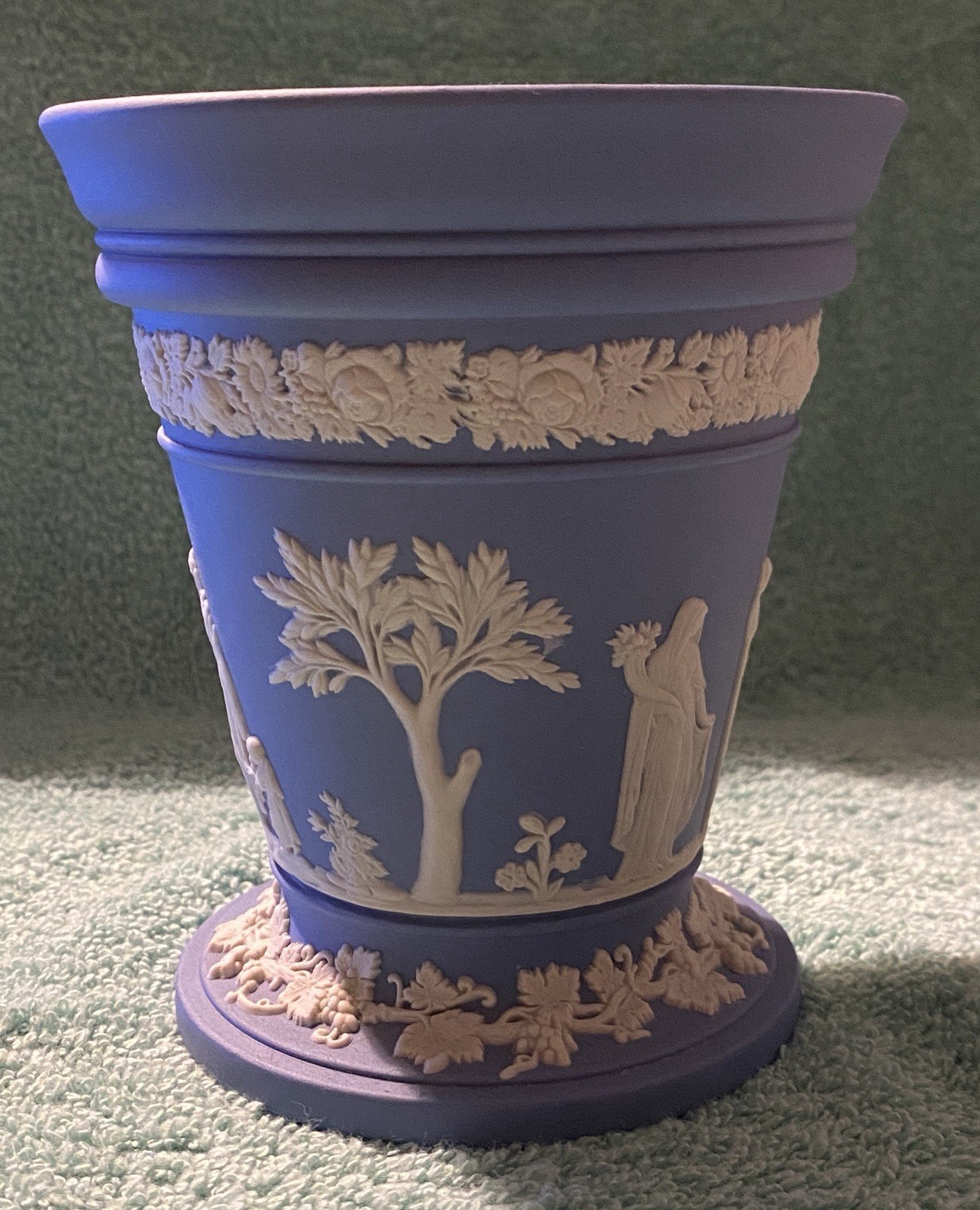 Vintage Wedgwood 5” Blue Jasperware Vase With Flower Frog Vintage Wedgwood 5” Blue Jasperware Vase With Flower Frog
