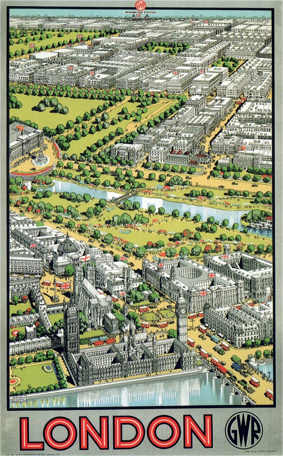 ✨ London Aerial View Poster by Ernest Coffin - Vintage Style 24x36” ✨