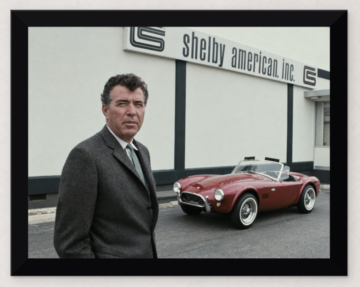 12X9 FRAMED CARROLL SHELBY PERFORMANCE IS MY BUSINESS SHELBY AMERICAN PHOTO
