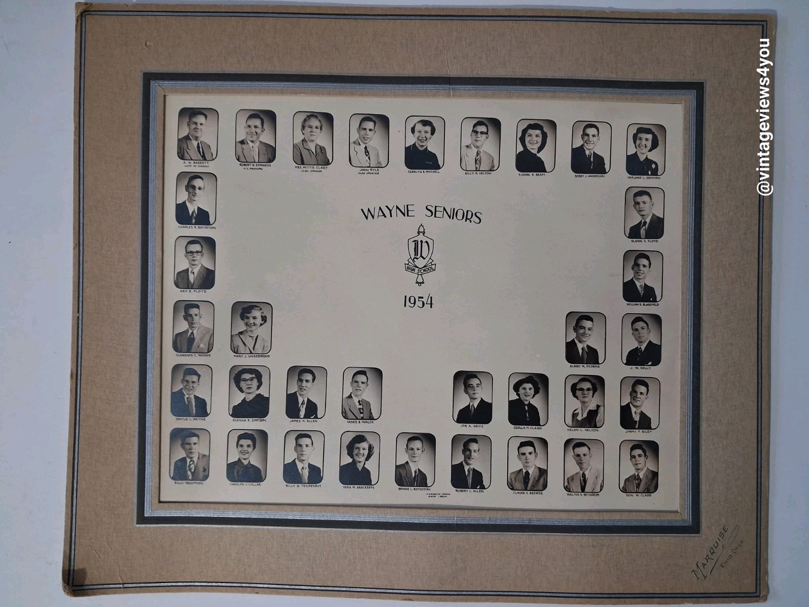 Vtg 1954 Wayne OK High School Senior Class Photo Original 1950s Student Pictures