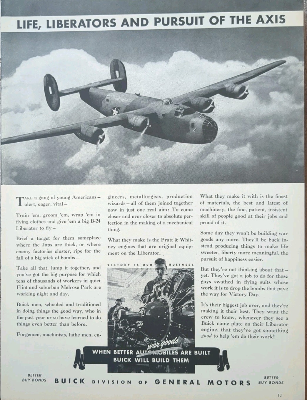 1943 WWll B-24 Liberator Bomber Print At General Motors Defense Production 