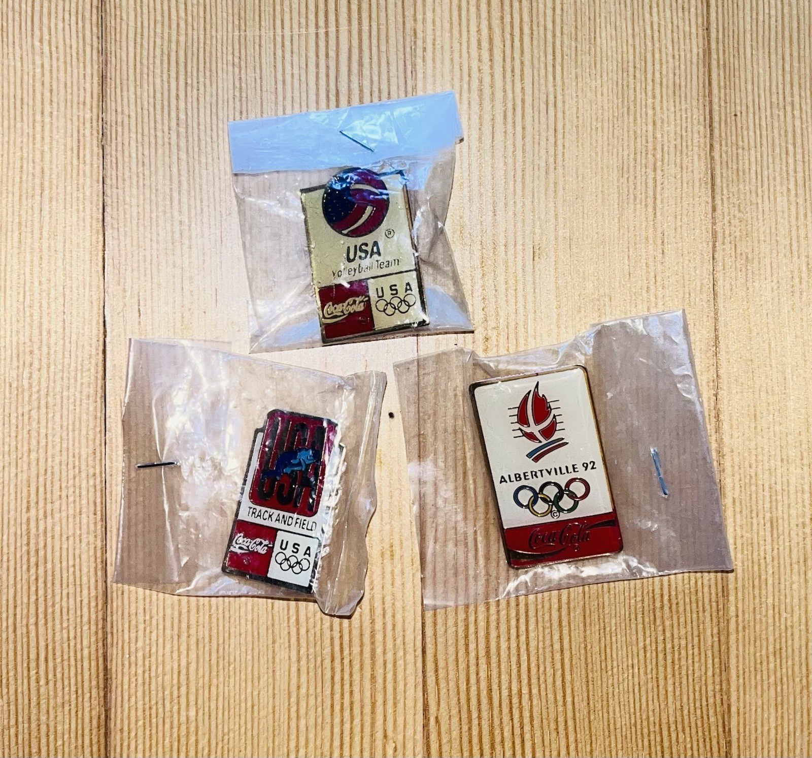 Vintage Lot (3) Albertville France 1992 Olympic Brass Back Collector’s Pins USA
