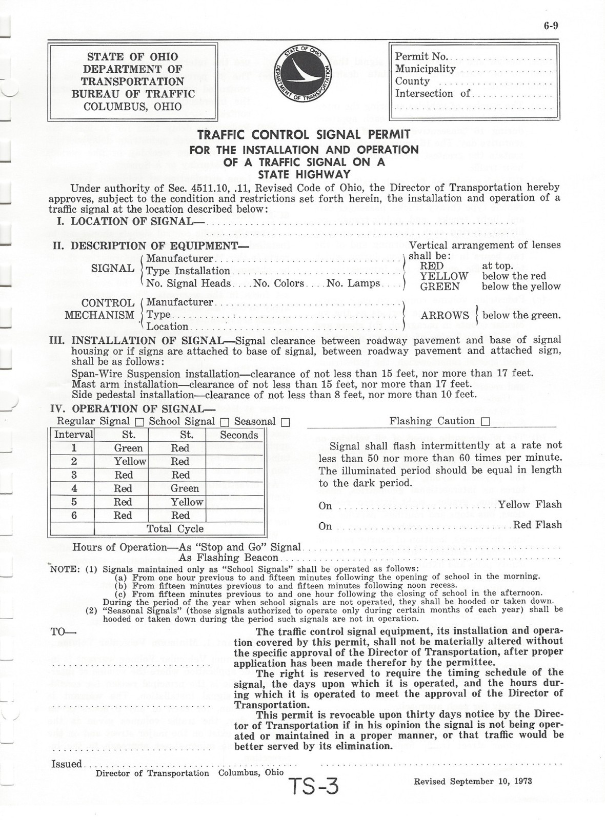 OHIO DEPARTMENT of TRANSPORTATION BUREAU of TRAFFIC COLUMBUS, OHIO VEHICLE CONTR