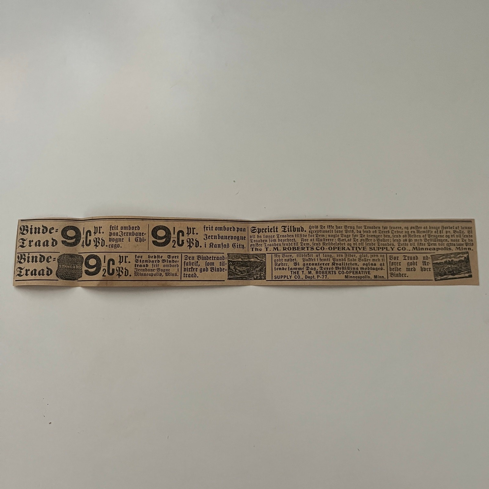 The T. M. Roberts Co-Operative Supply Co. 1906 MN Norwegian Clipping SAK1-3