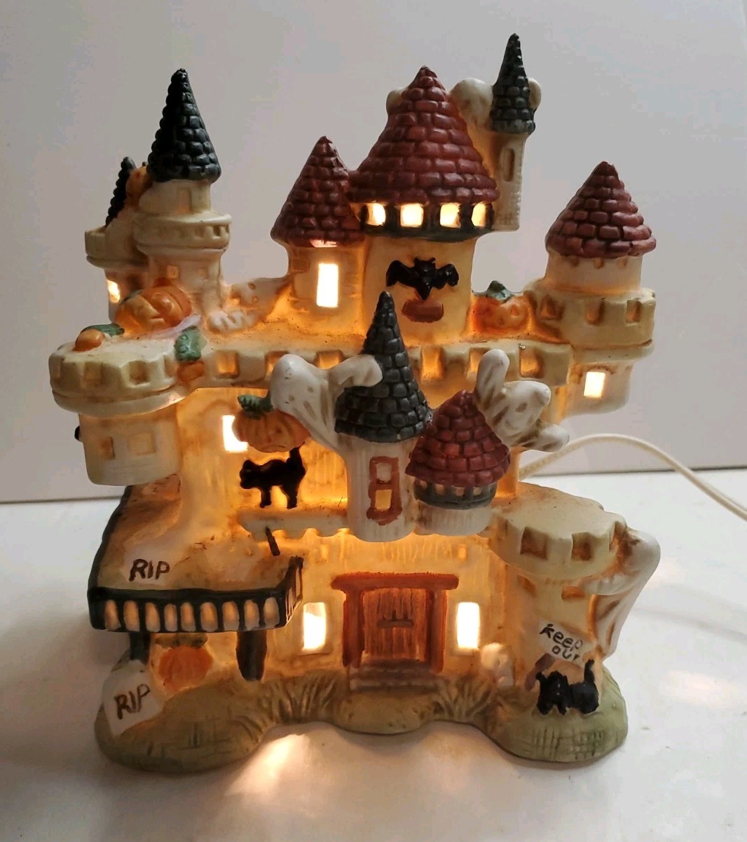 VTG 90s Haunted Ghost Castle House Illuminated Blinking Lite Halloween Village 