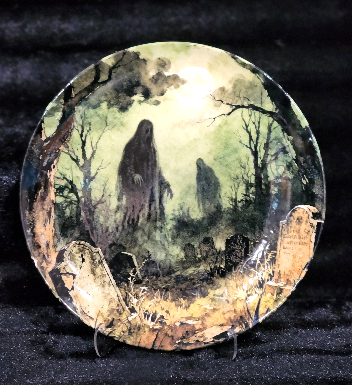 Zrike Halloween Spooky Cemetery Dinner Plates 2 Haunted Graveyard Gothic NEW '26