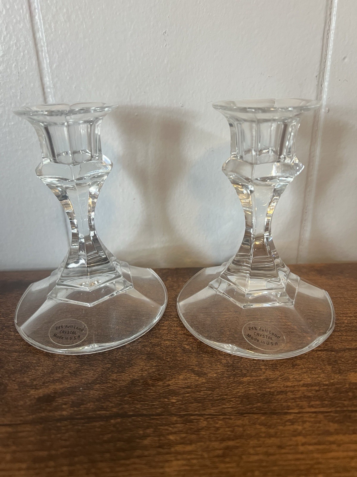 24% Full Lead Crystal Clear Candle Holder (X2) 4” Tall, USA