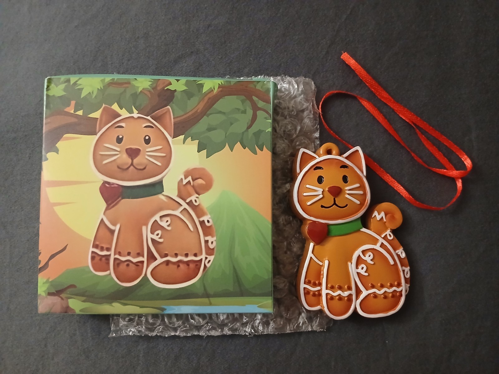 Whimsical Gingerbread Christmas Cat Ornament (Brand New)