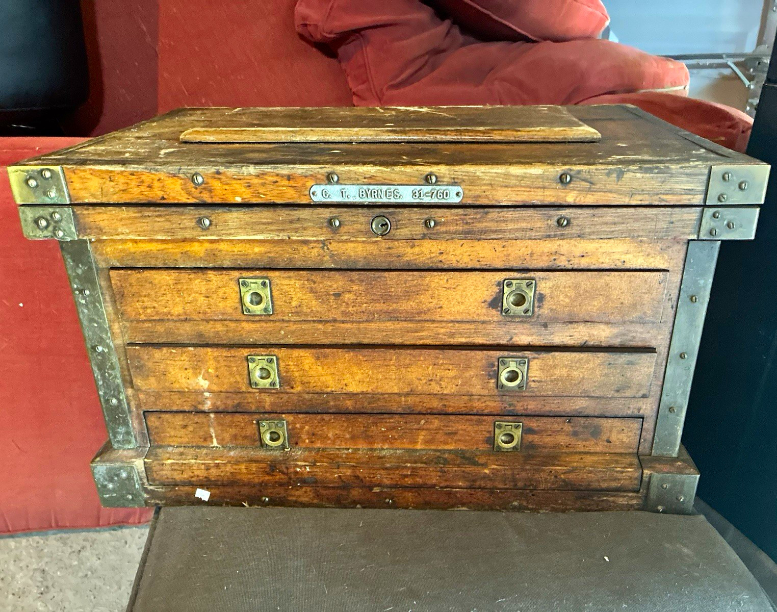 Rare Antique L.S. STARRETT CO. Oak Machinist Chest Estate Lot - 2 Original Keys
