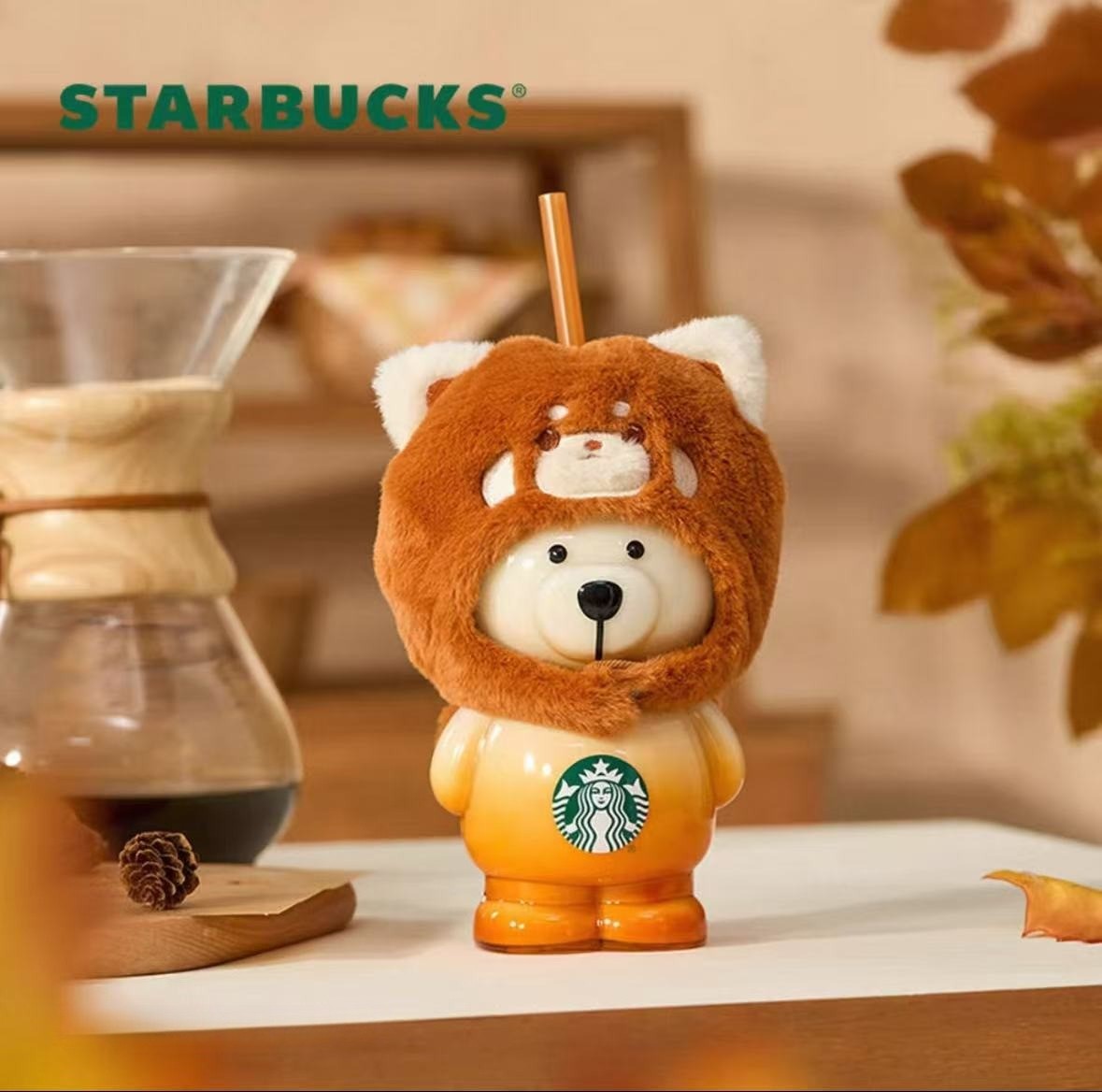 NEW 2025 China Starbucks Dessert Story Bear Shaped 15oz Glass Straw Cup
