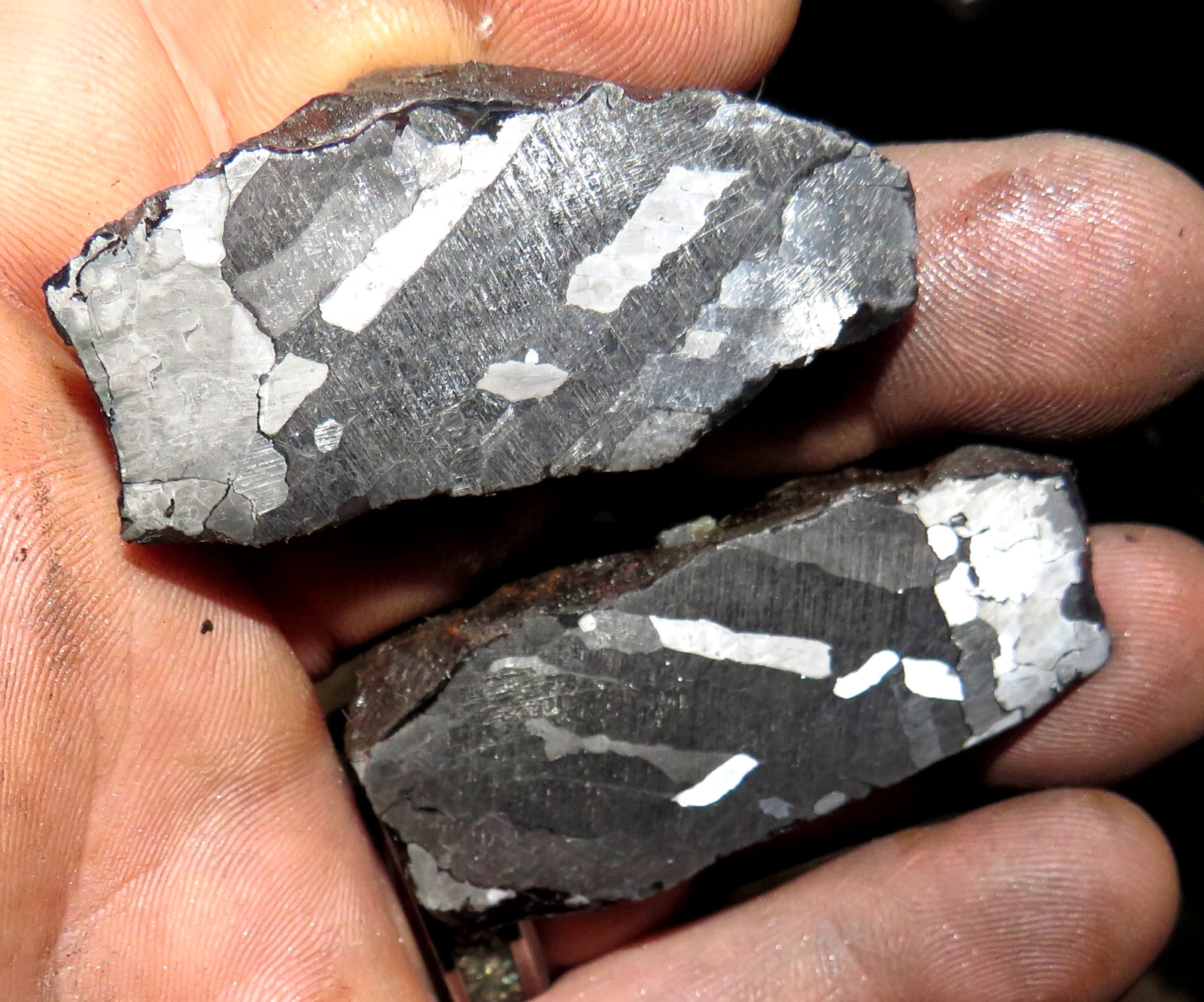 BEAUTIFUL 139 GM.  ETCHED CANYON DIABLO METEORITE PAIR ARIZONA 64 & 75 gm