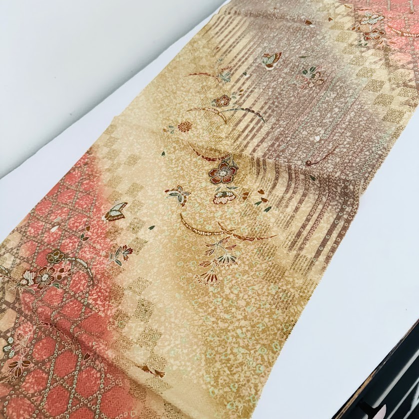 Champagne Gold #A 14x40 Vintage Chirimen Japanese Kimono Silk Fabric CK68
