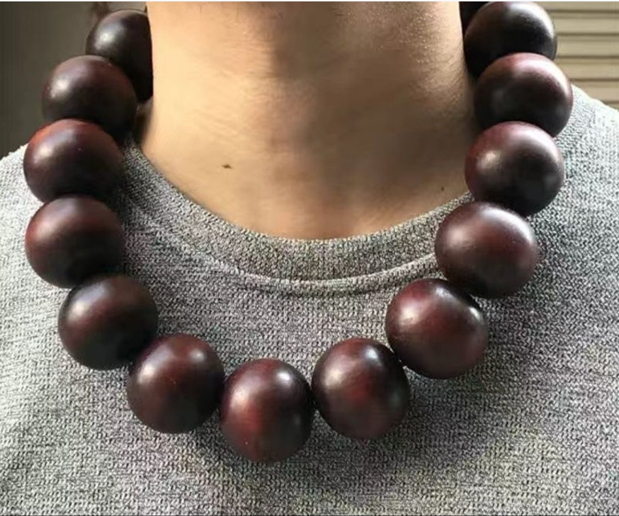 40mm*18 Natural Wood Big Round Beads Shaolin Temple Monk Blessing Men Necklace