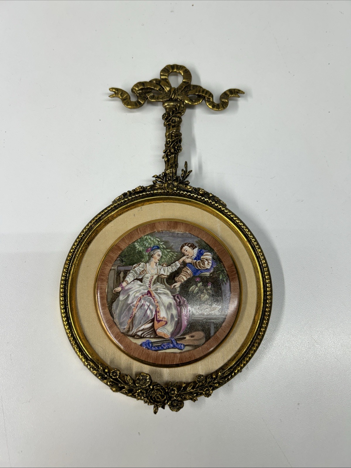 1930’s Sungott Art Studios Hand Enamel Porcelain Victorian Wall Hanging 24k Trim 1930’s Sungott Art Studios Hand Enamel Porcelain Victorian Wall Hanging 24k Trim