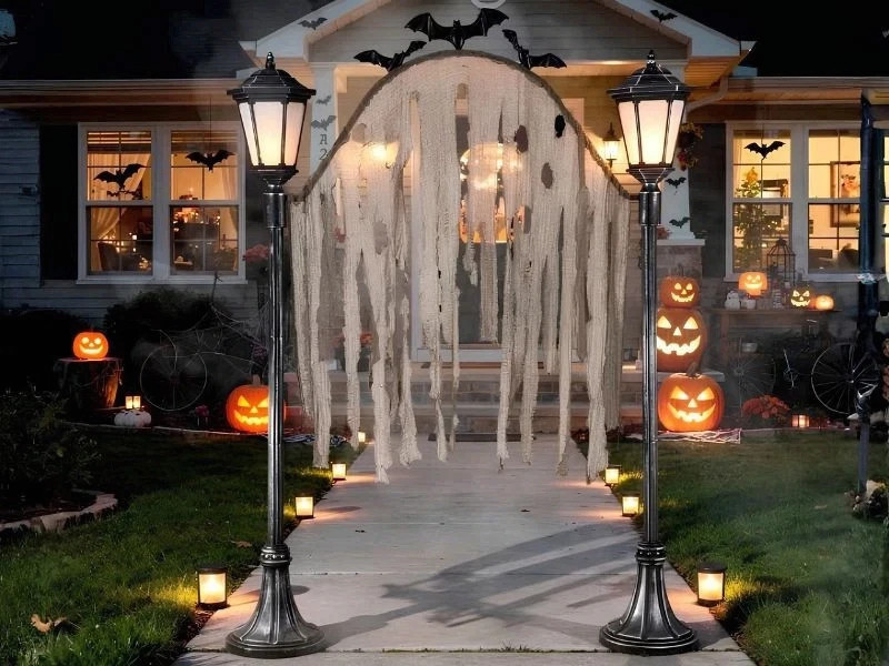 7 Ft Light-Up Cemetery Archway Halloween Yard Prop Decoration Bats Haunted House