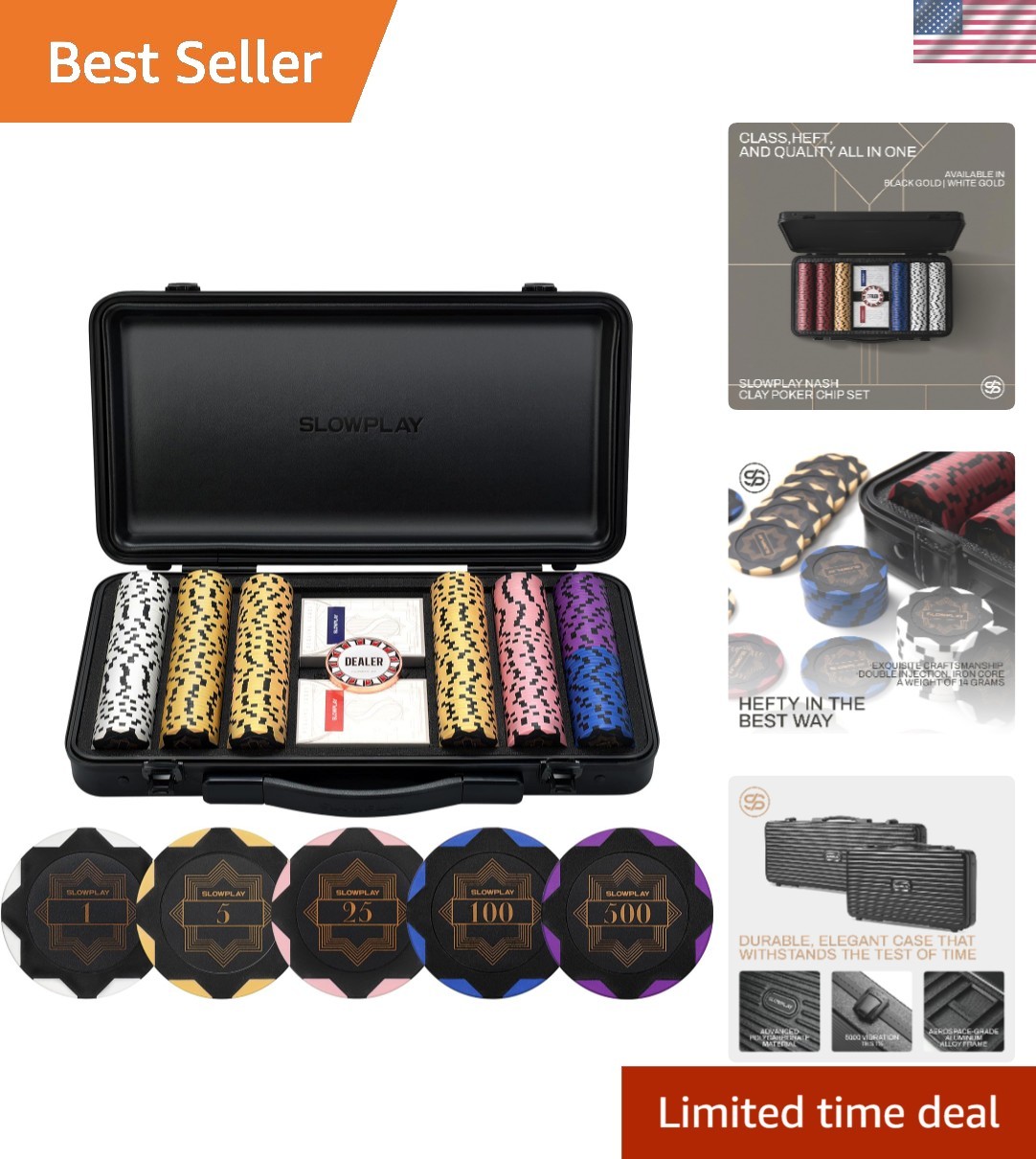 Nash Clay Poker Set, 14g&40mm Poker Chips for Texas Hold\'em | Black Gold Edit...