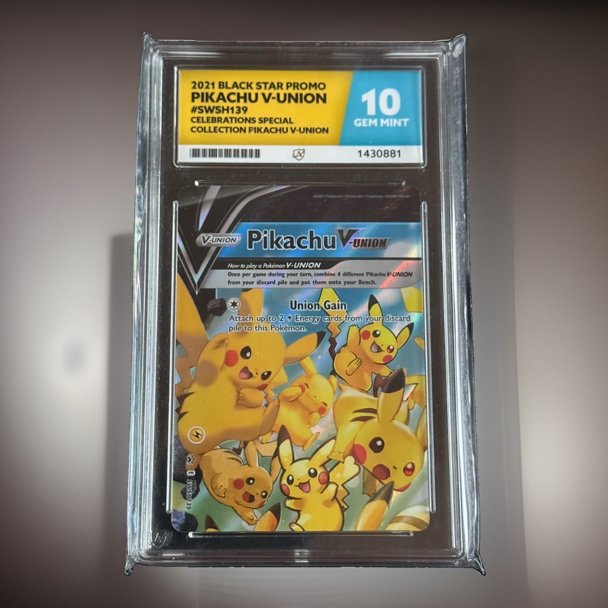 2021 BLACK STAR PROMO PIKACHU V-UNION #SWSH139 CELEBRATIONS HOLO ACE 10 GEM MT 2021 BLACK STAR PROMO PIKACHU V-UNION #SWSH139 CELEBRATIONS HOLO ACE 10 GEM MT