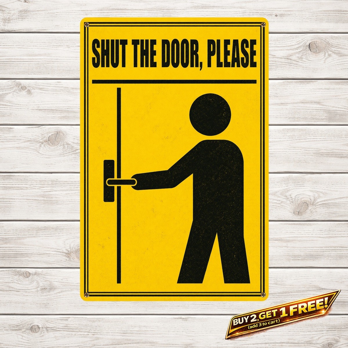 Caution Please Close The Door Yellow Black Metal Tin Sign 8x12
