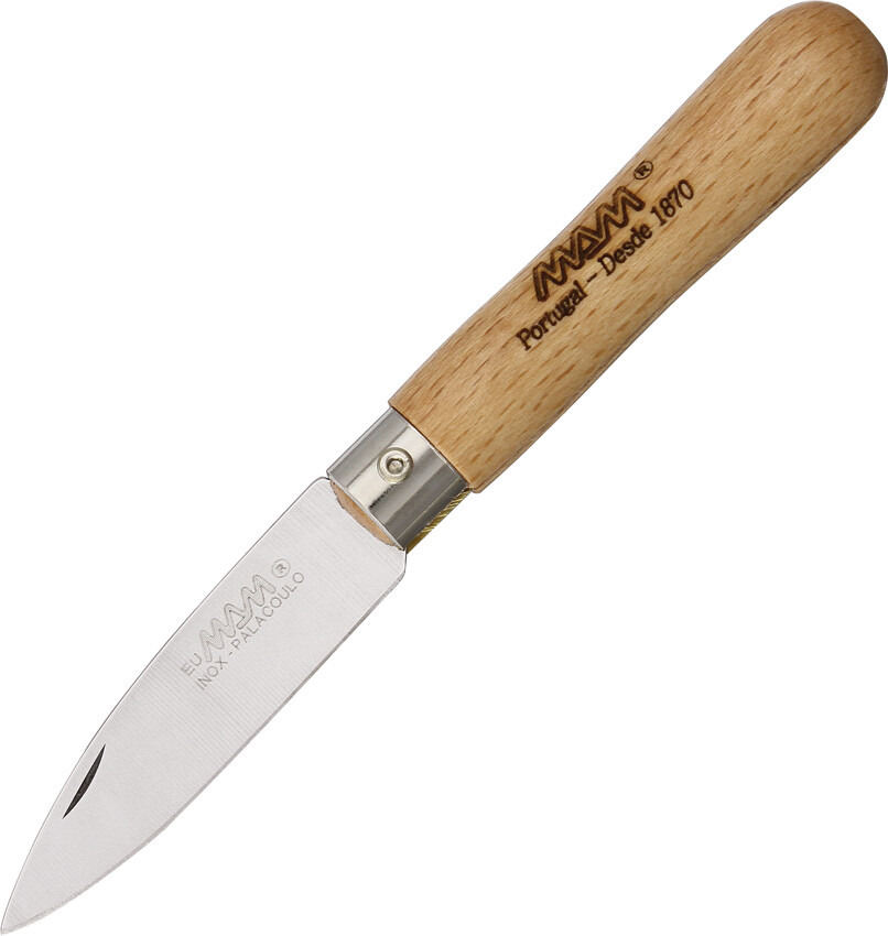 MAM Small Brown Beechwood Folding Stainless Drop Point Pocket Knife 2A