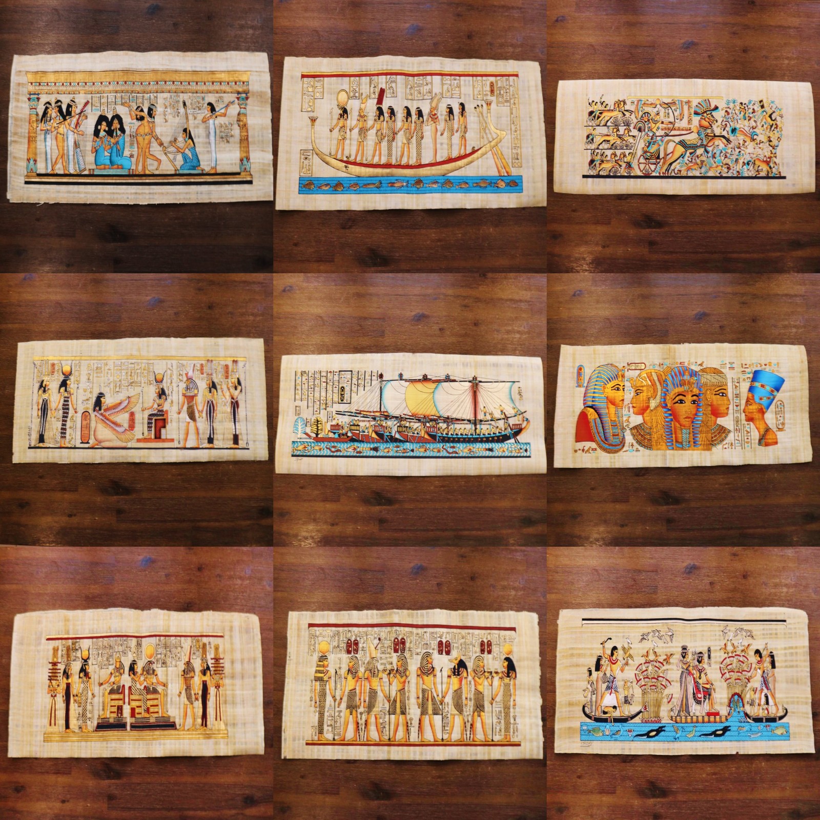 Authentic Collection Set of 9 Large Egyptian Papyrus Art Paintings_32\