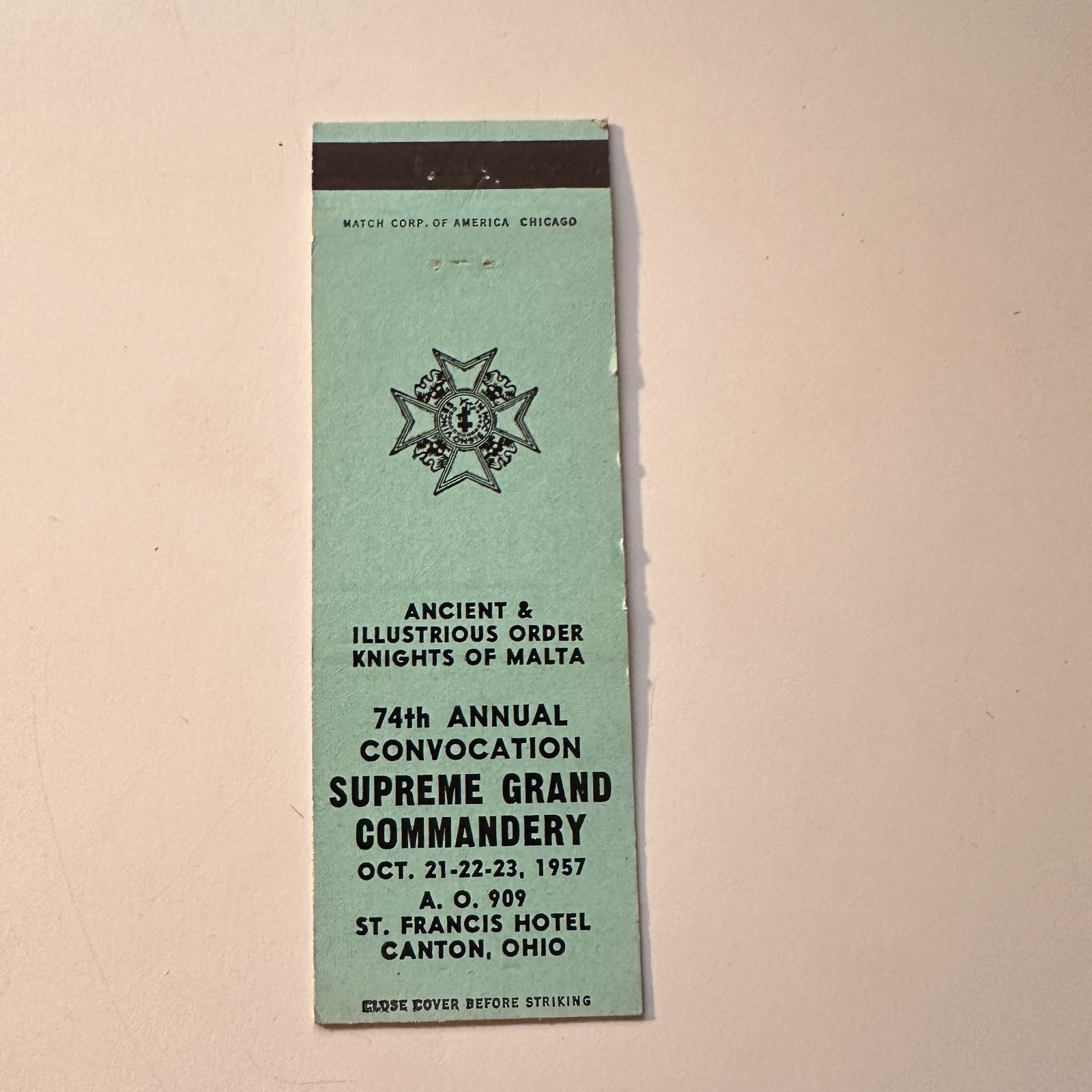 Supreme Grand Commandery Canton OH Vintage Matchbook Cover 5MB123-5