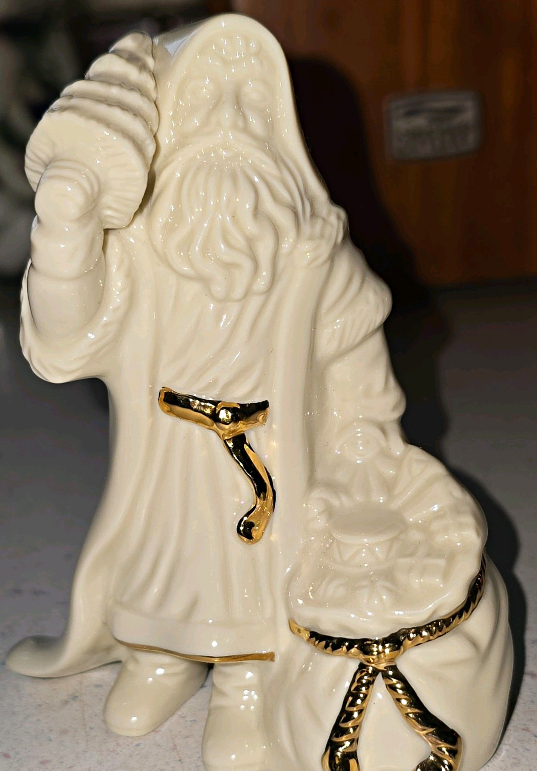 Lenox Porcelain Santa Figurine Ivory & Gold Trim Small 3D Effect Holiday Lenox Porcelain Santa Figurine Ivory & Gold Trim Small 3D Effect Holiday