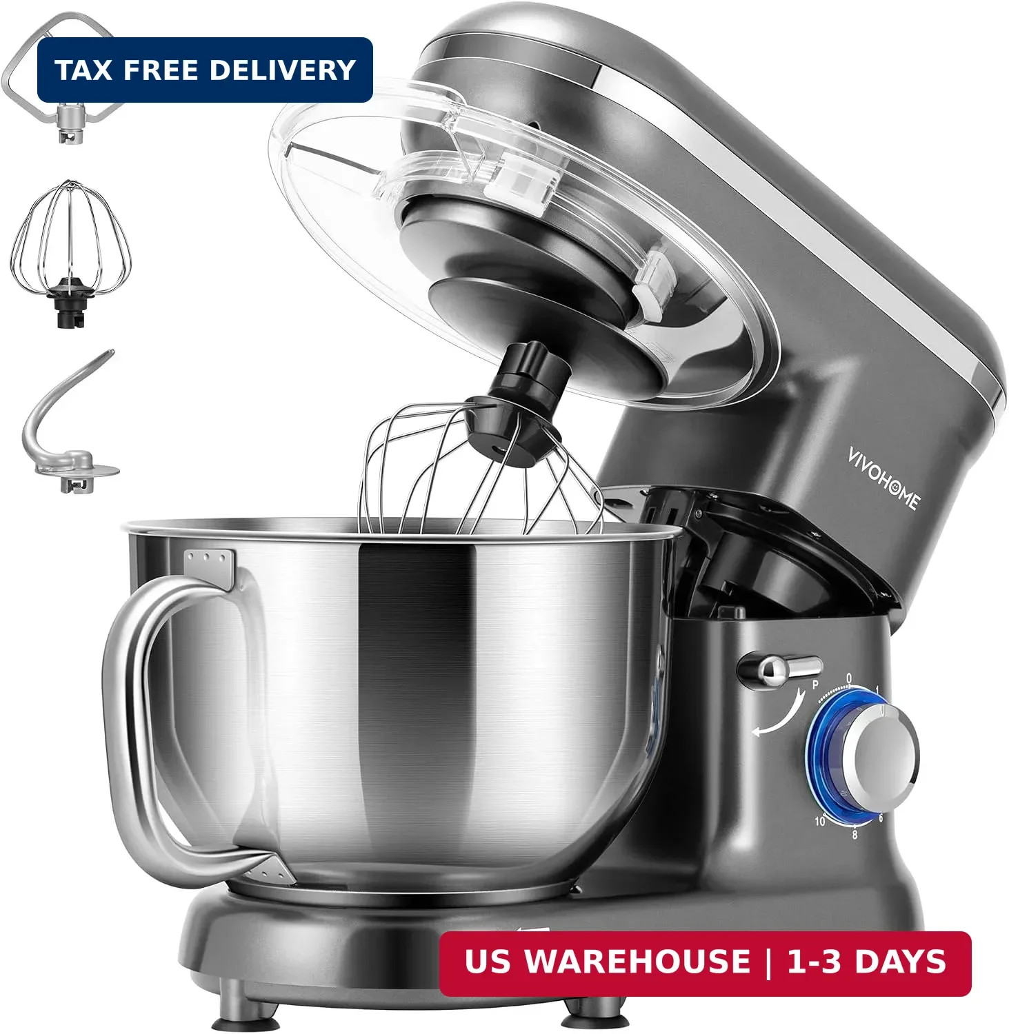 Stand Mixer, 6-Quart Tilt-Head Kitchen Mixer with Bowl, Gray