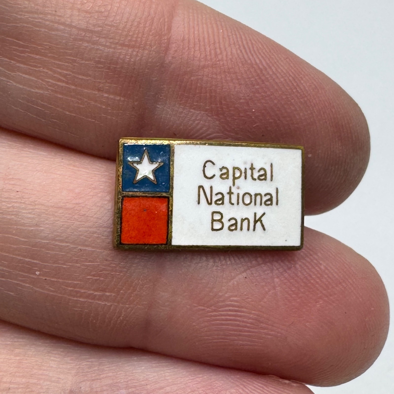 Vintage Capital National Bank Texas Flag Enamel Lapel Pin Rare