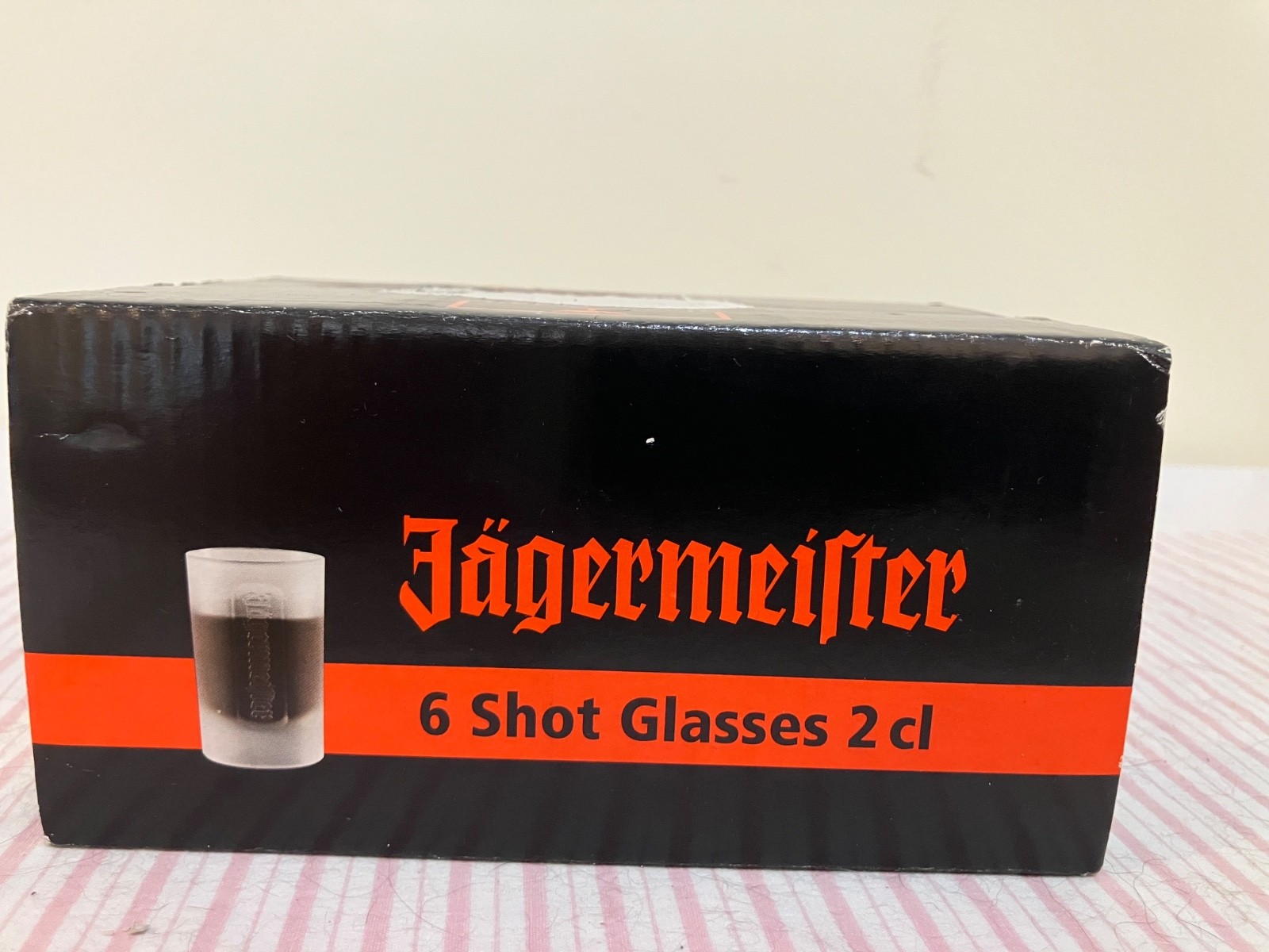 Jagermeister Set 6 2cl  Frosted Shot Glasses Germany Vorsicht Glas Boxed