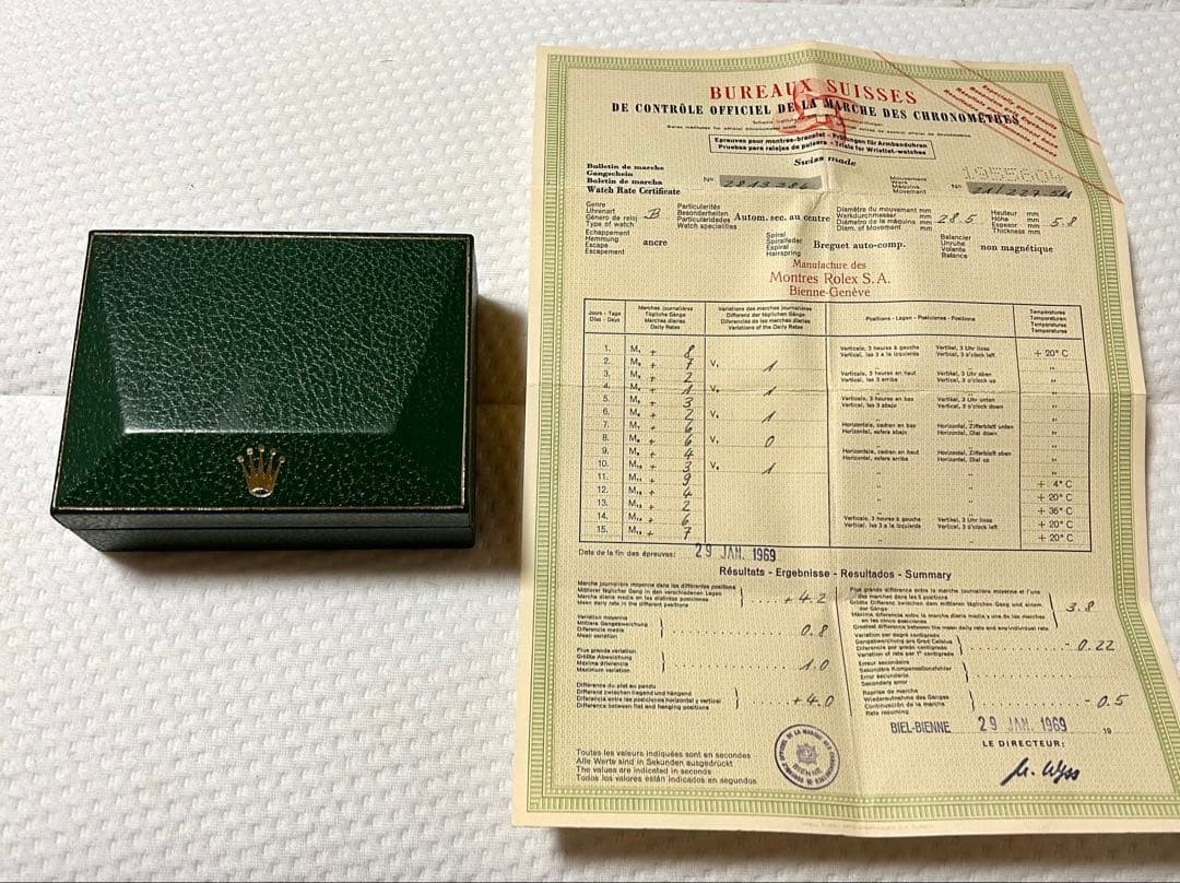   1969 Rolex Genuine Chronometer Certificate 1960 Wood Box