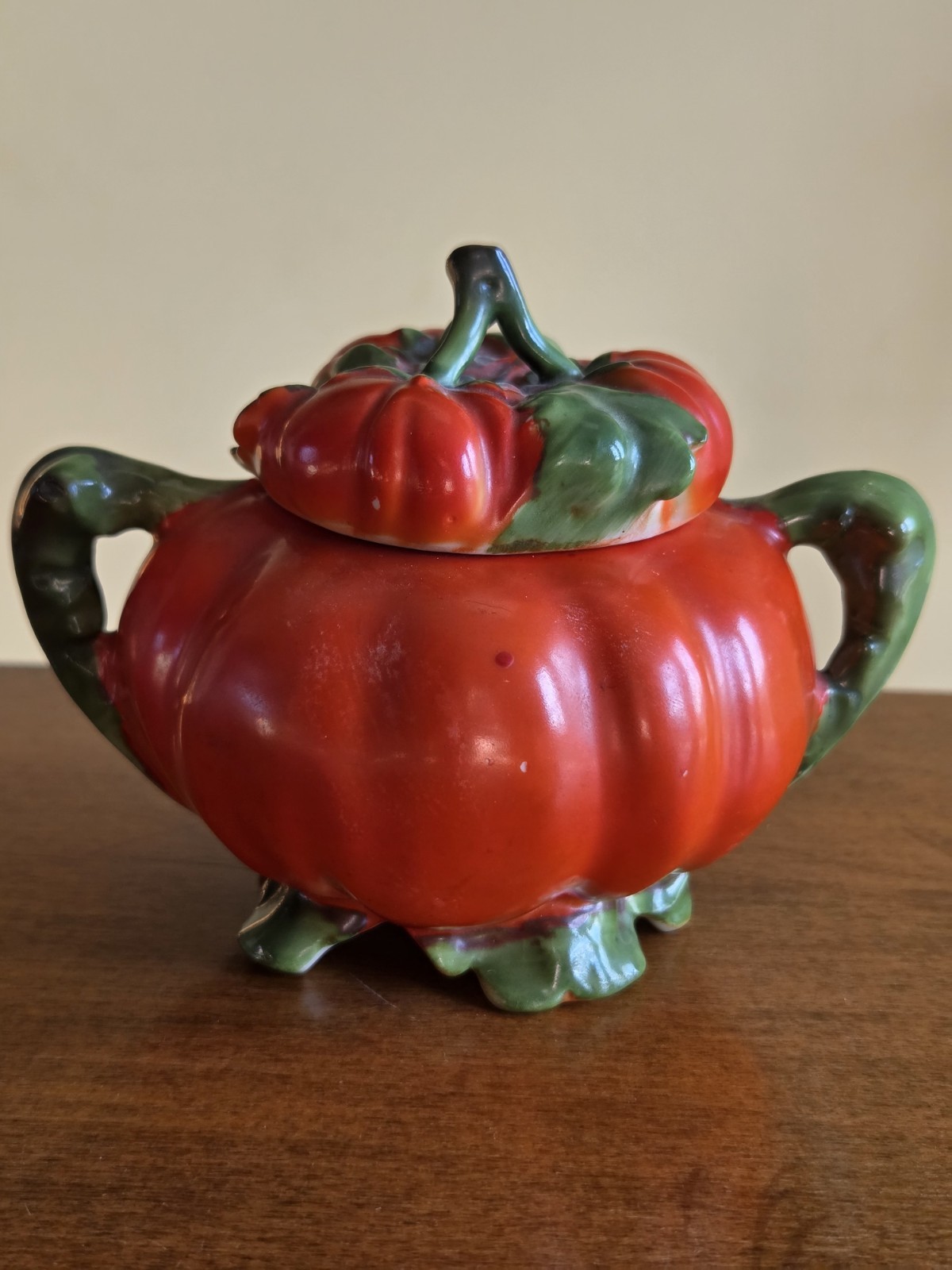 Antique Vintage Royal Bayreuth Pumpkin Sugar Bowl Jar Deponiert Germany / Read