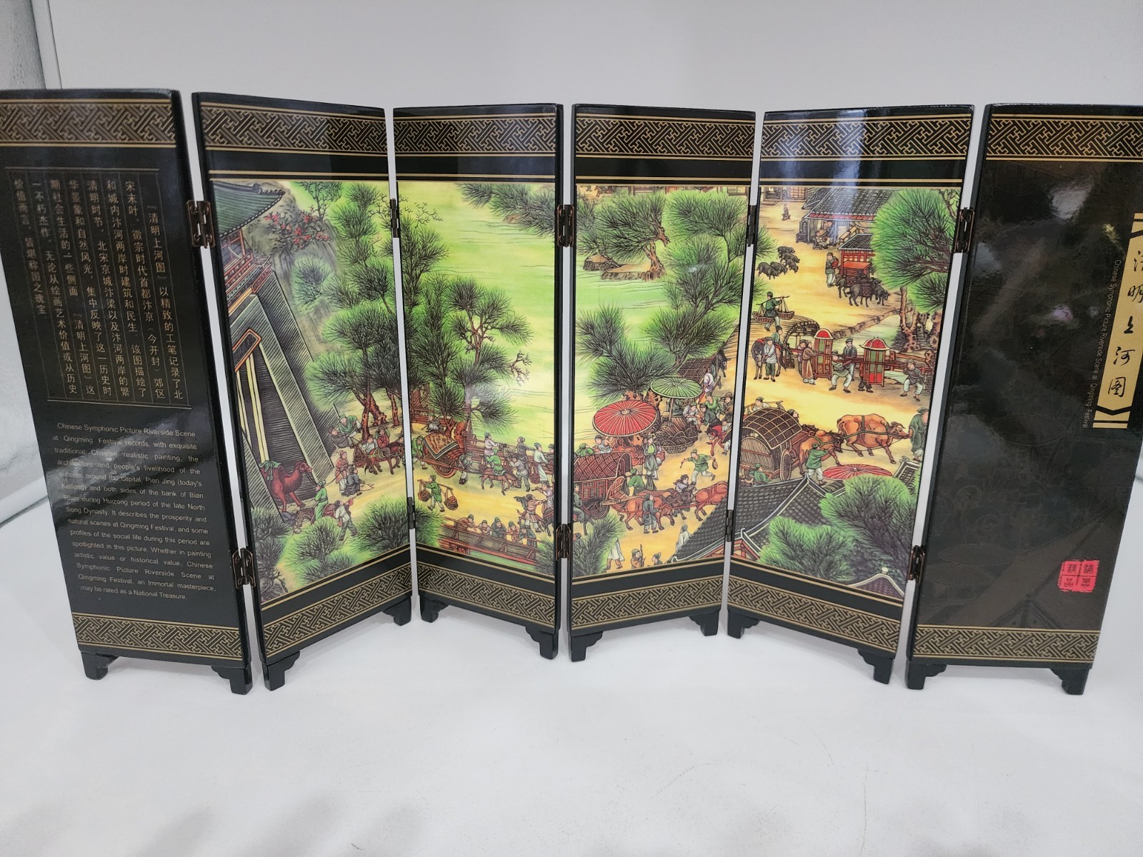 Asian style tabletop display screen riverside scene 2 sided qingming festival Asian style tabletop display screen riverside scene 2 sided qingming festival