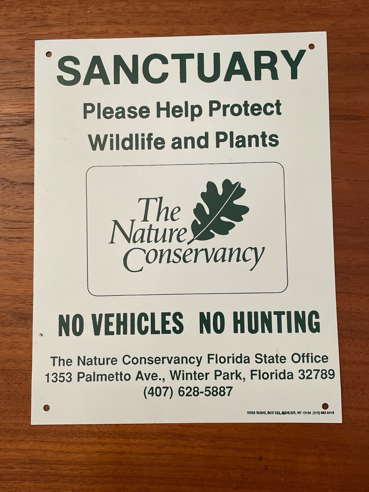 The Nature Conservancy Florida Chapter vintage Sanctuary sign 1980\'s old logo