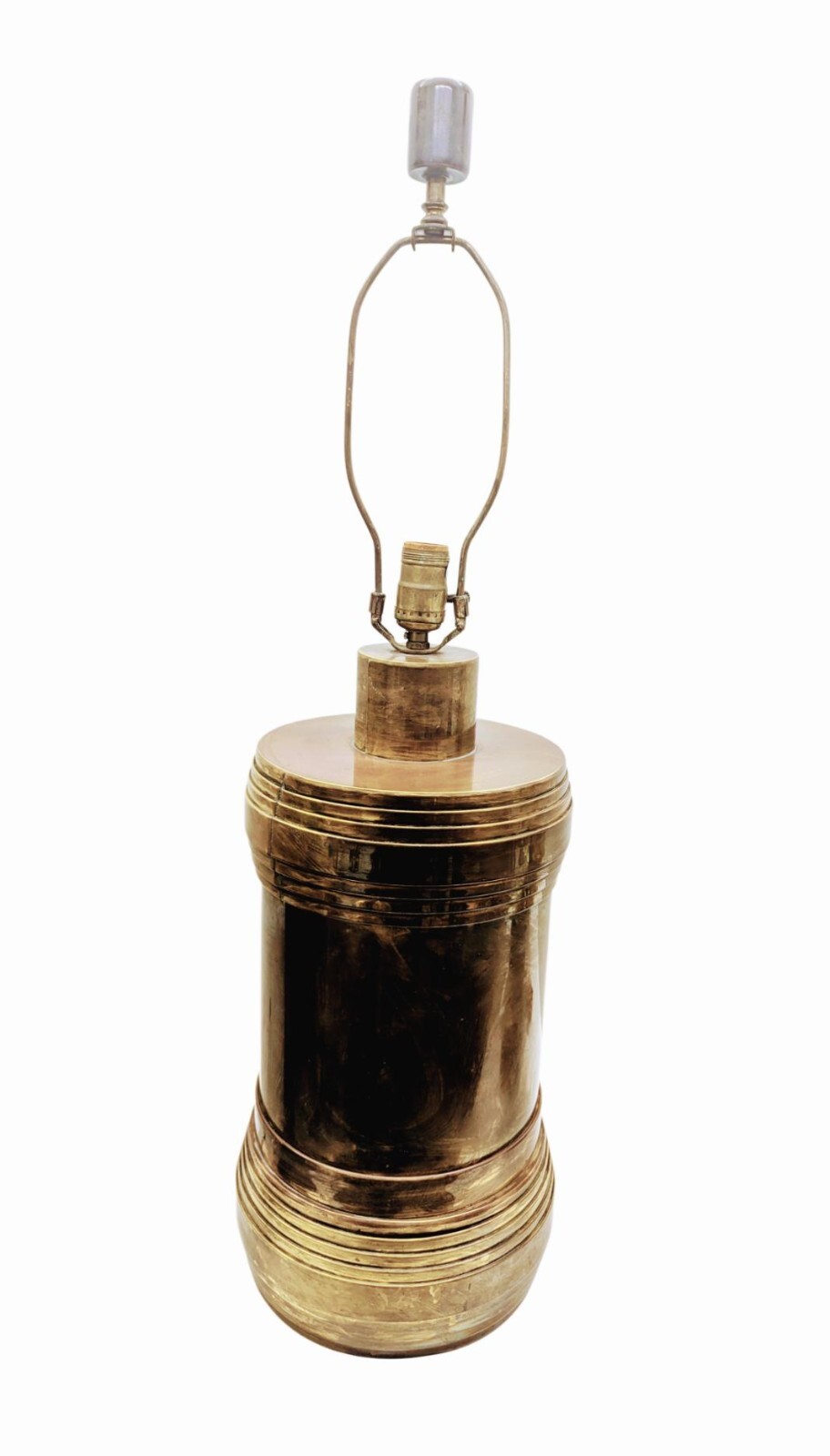 Vintage Cylindrical Copper Table Lamp Mid Century