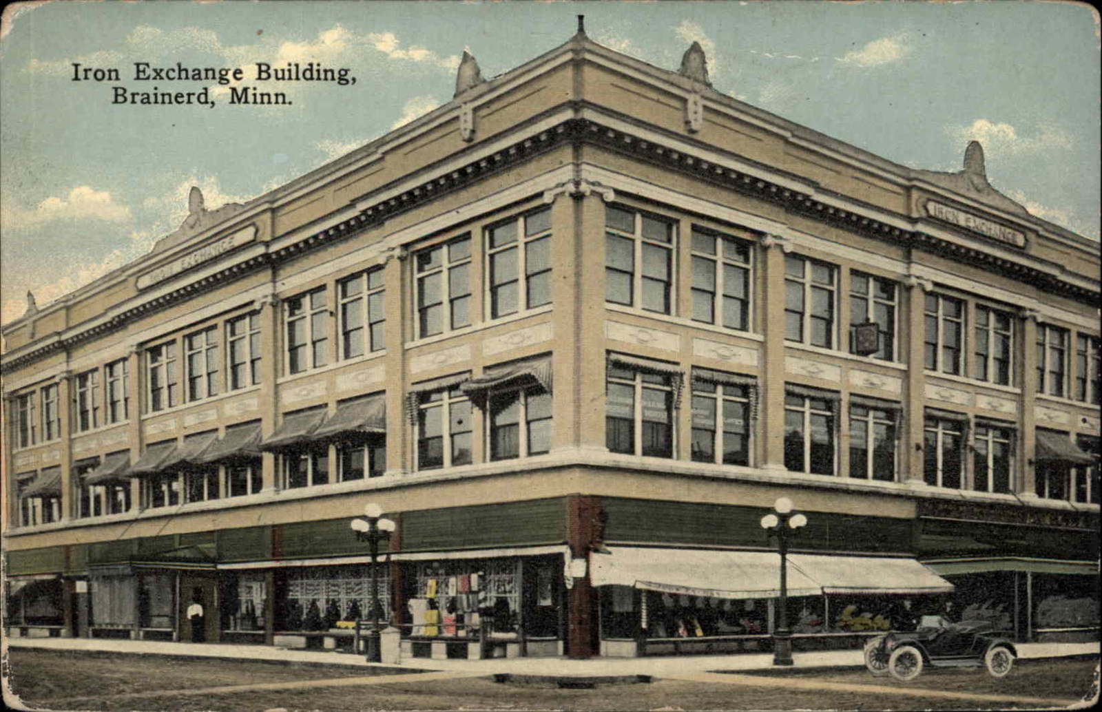 Brainerd Minnesota MN Street Scene Iron Exchange Building c1910s Postcard