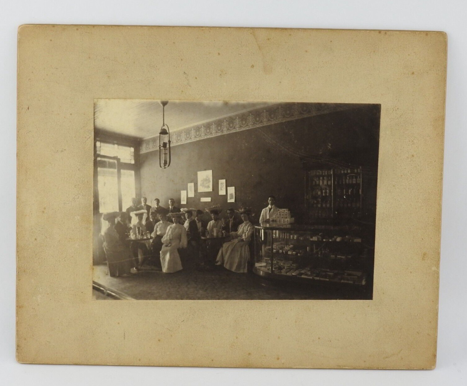 Antique Cabinet Card Photo Inside a Store Counter Women Having Lunch