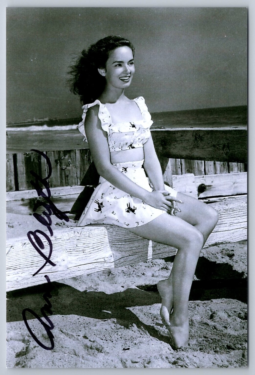 Ann Blyth Autographed Photo Vintage Black & White Actress Beach Scene Ann Blyth Autographed Photo Vintage Black & White Actress Beach Scene