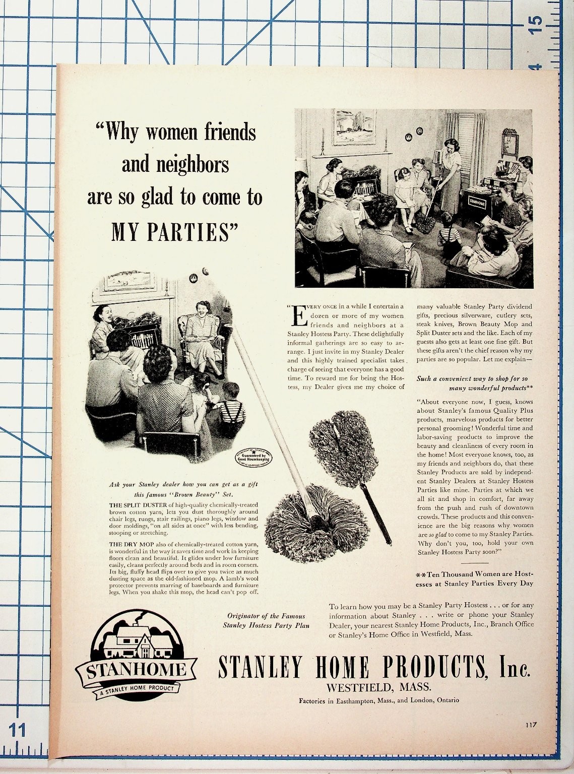 Vintage Stanley Hostess Party Ad Ephemera Brown Beauty Duster Dry Mop Vintage Stanley Hostess Party Ad Ephemera Brown Beauty Duster Dry Mop