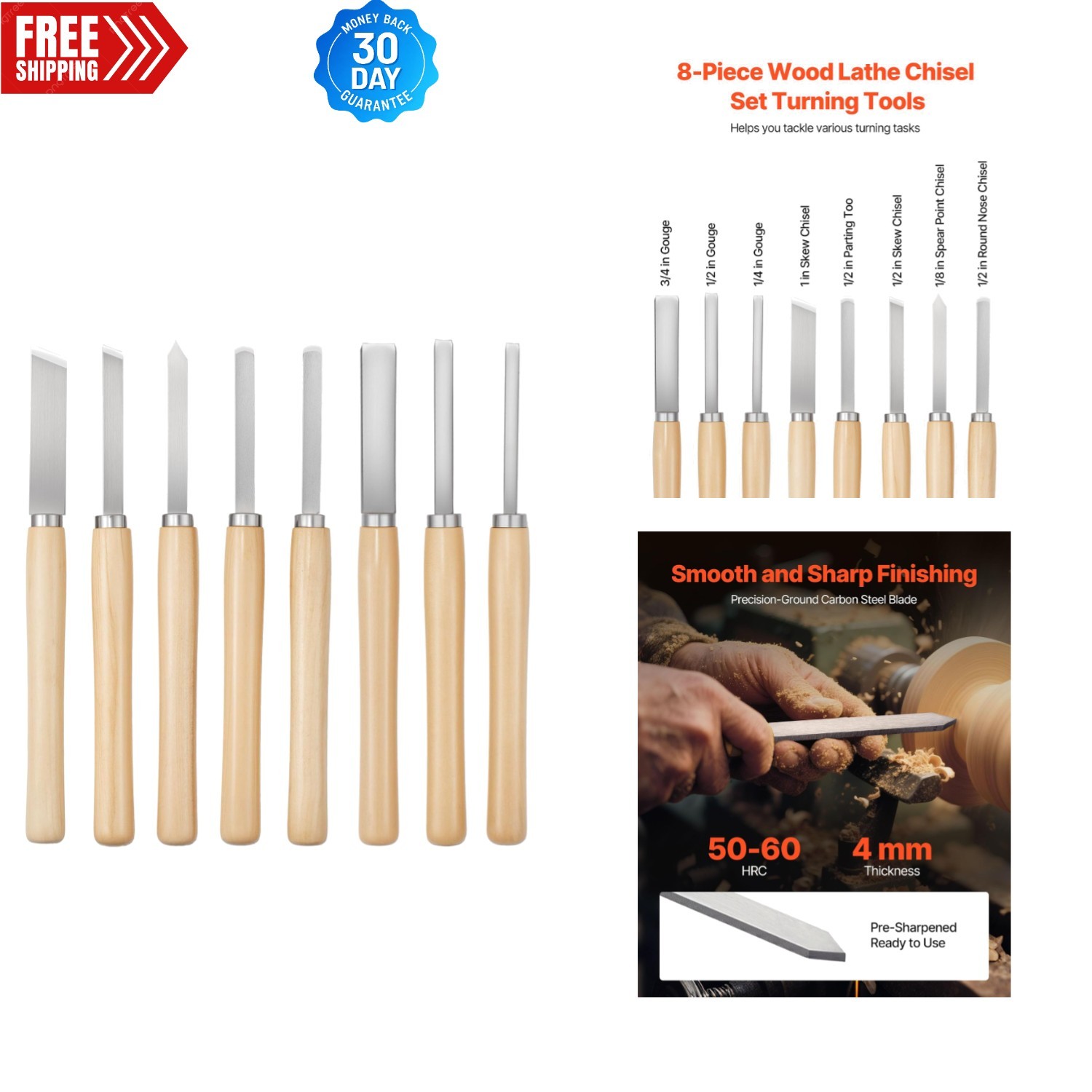 Professional-Grade Lathe Chisel Set – 8 Tools with Oxford Bag for Woodworking