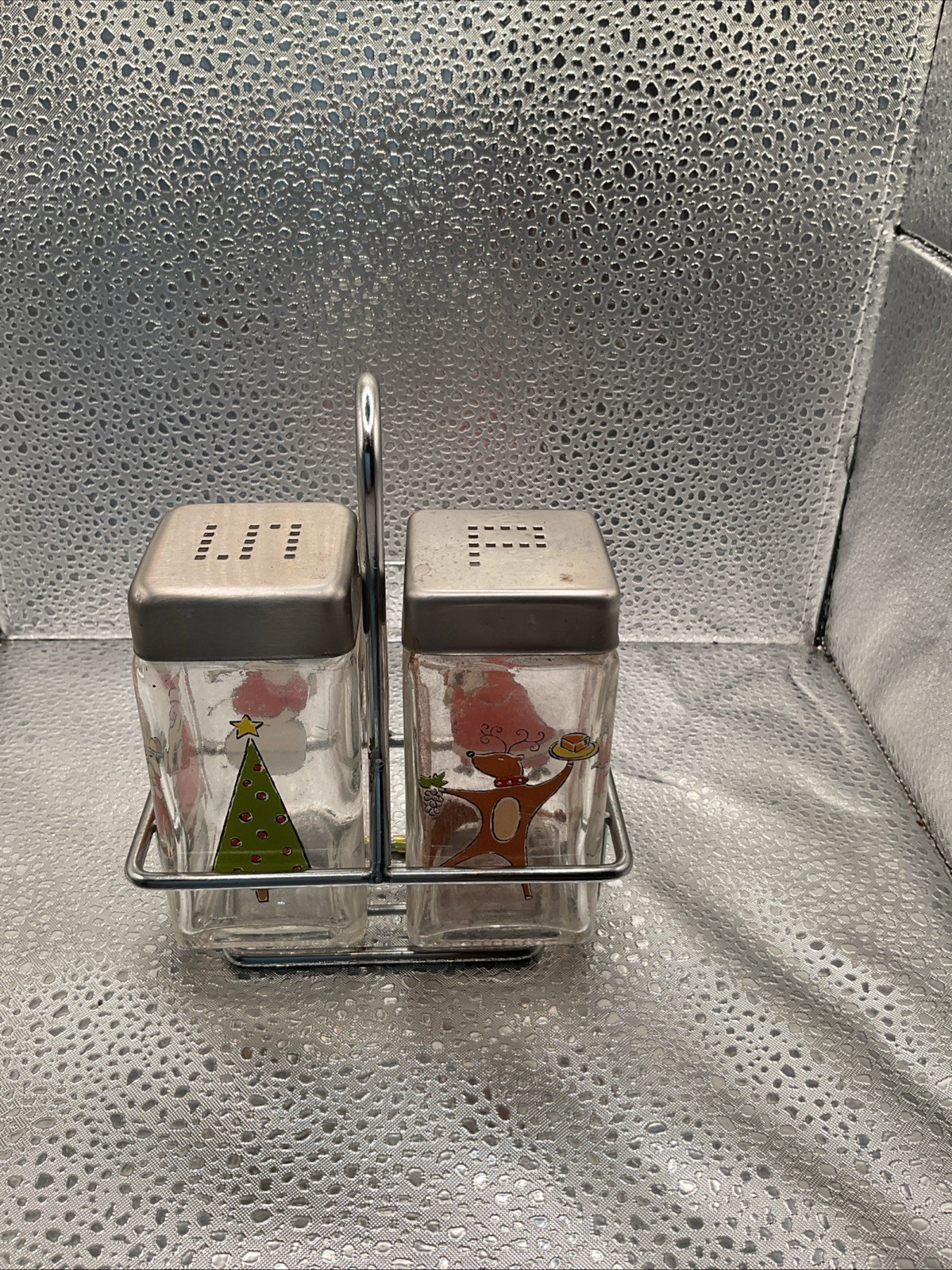Vintage Christmas Glass Salt & Pepper Shakers Rudolph Santa Tree