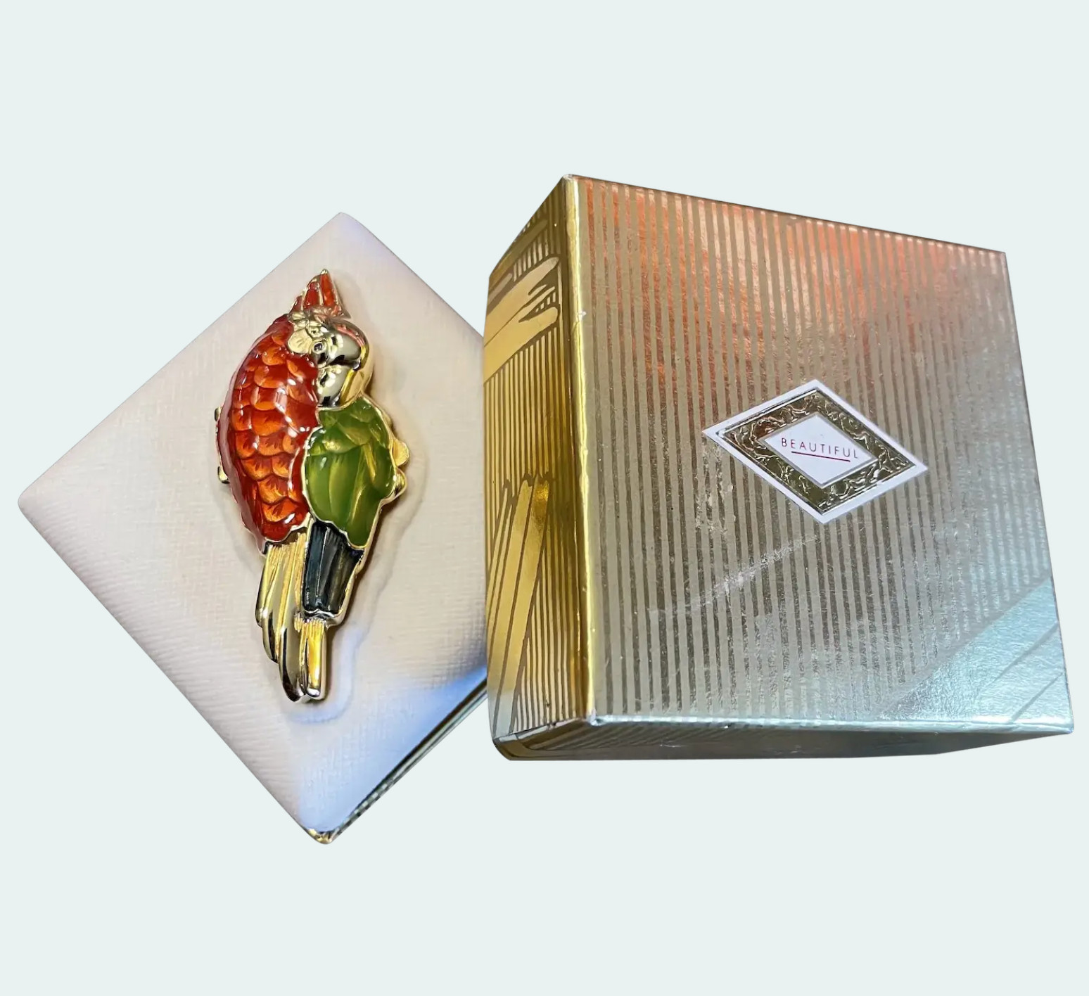 VTG Estée Lauder Golden Parrot 1991 Solid Perfume Beautiful Original Box