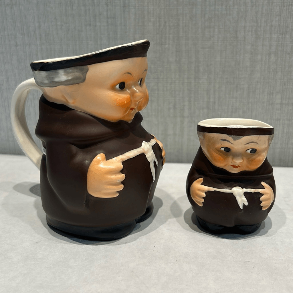 Vintage Goebel Friar Tuck Pitcher West Germany Set Miniature & Large Creamer Mon
