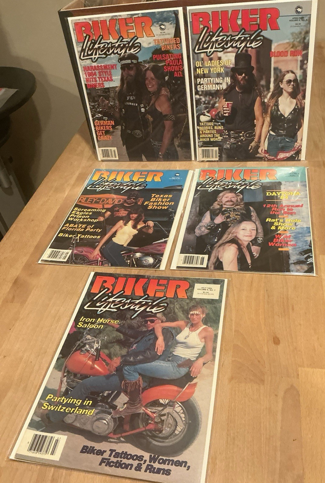 FIVE Vintage 1984 Biker Lifestyle Magazines Harleys Tattoos Parties Women LS1