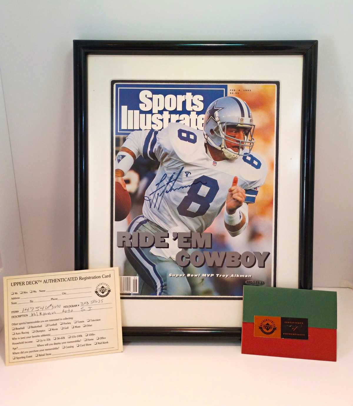 Vintage 1993 Troy Aikman Autograph On Sports Illustrated Magazine with COA Mint