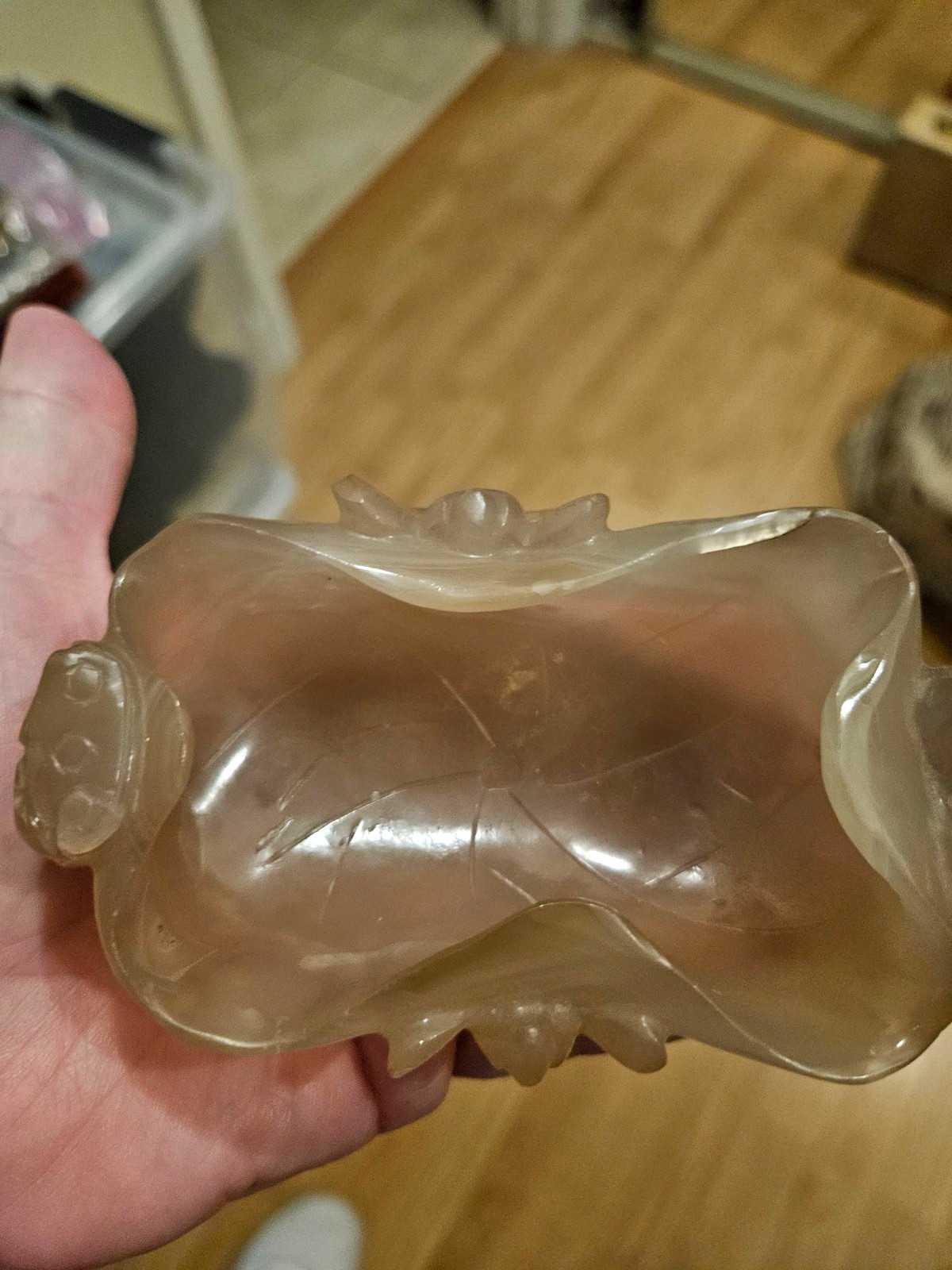 Antique Chinese carved hardstone or rock crystal agate scholars brush water