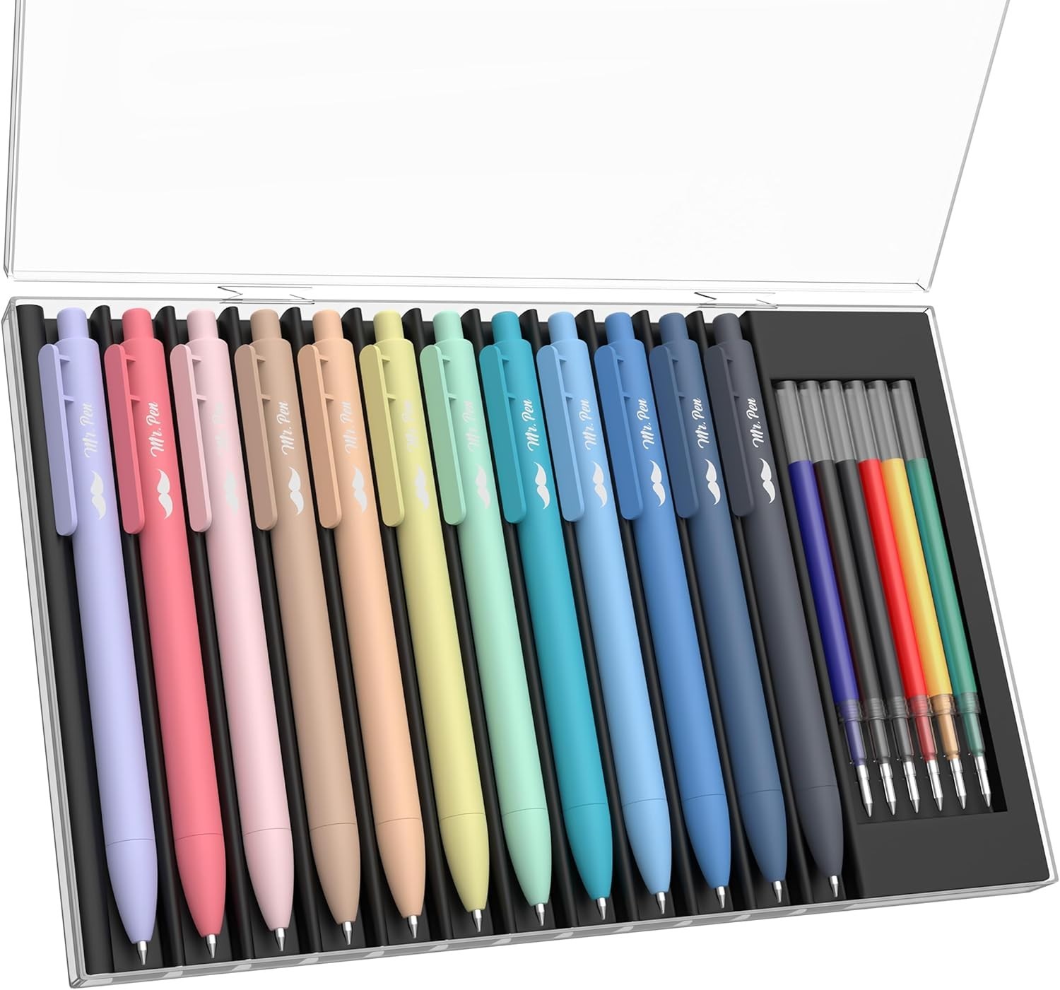 Mr. Pen- Retractable Gel Pens with Case, 12 Pack, Colorful Ink, 12 Refills, Gel Mr. Pen- Retractable Gel Pens with Case, 12 Pack, Colorful Ink, 12 Refills, Gel