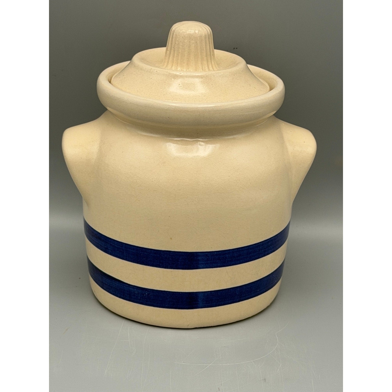 Robinson Ransbottom RRP Roseville Ohio 1 Qt Canister Crock Lid Blue Stripe