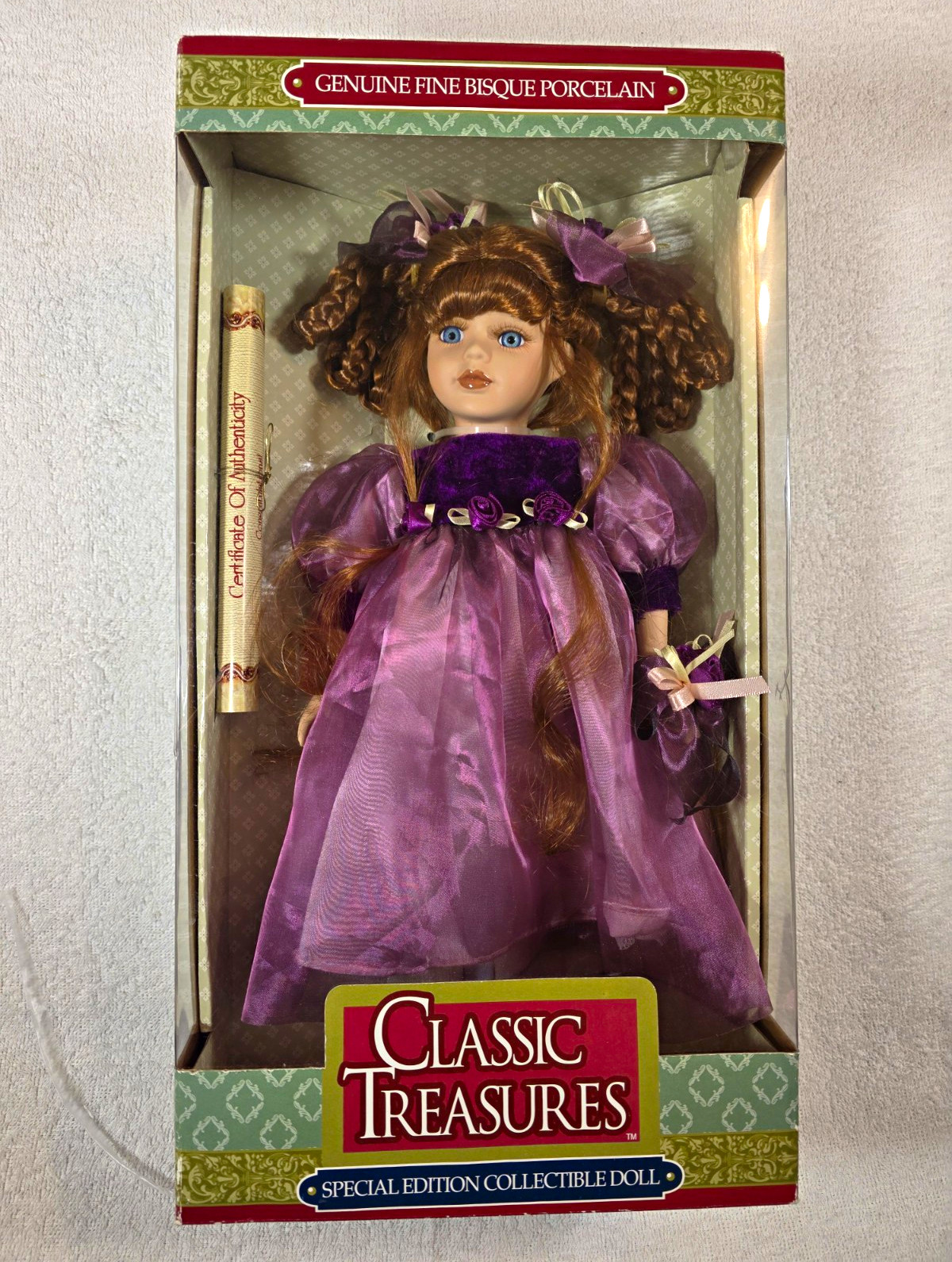 Classic Treasures Special Edition Collectible Bisque Porcelain Doll Purple