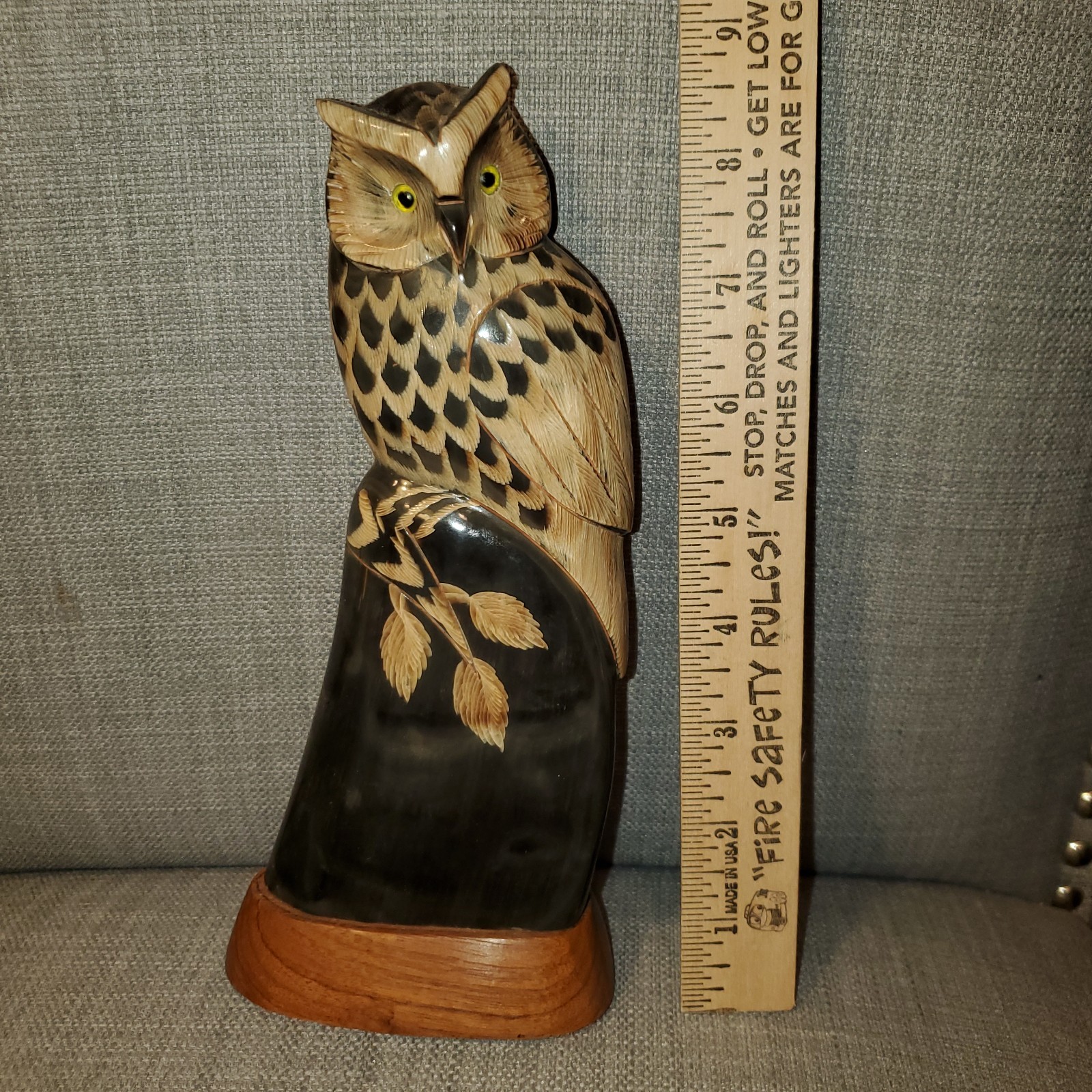 Great Horned Owl figurine, Water Buffalo Horn Carving, 9\